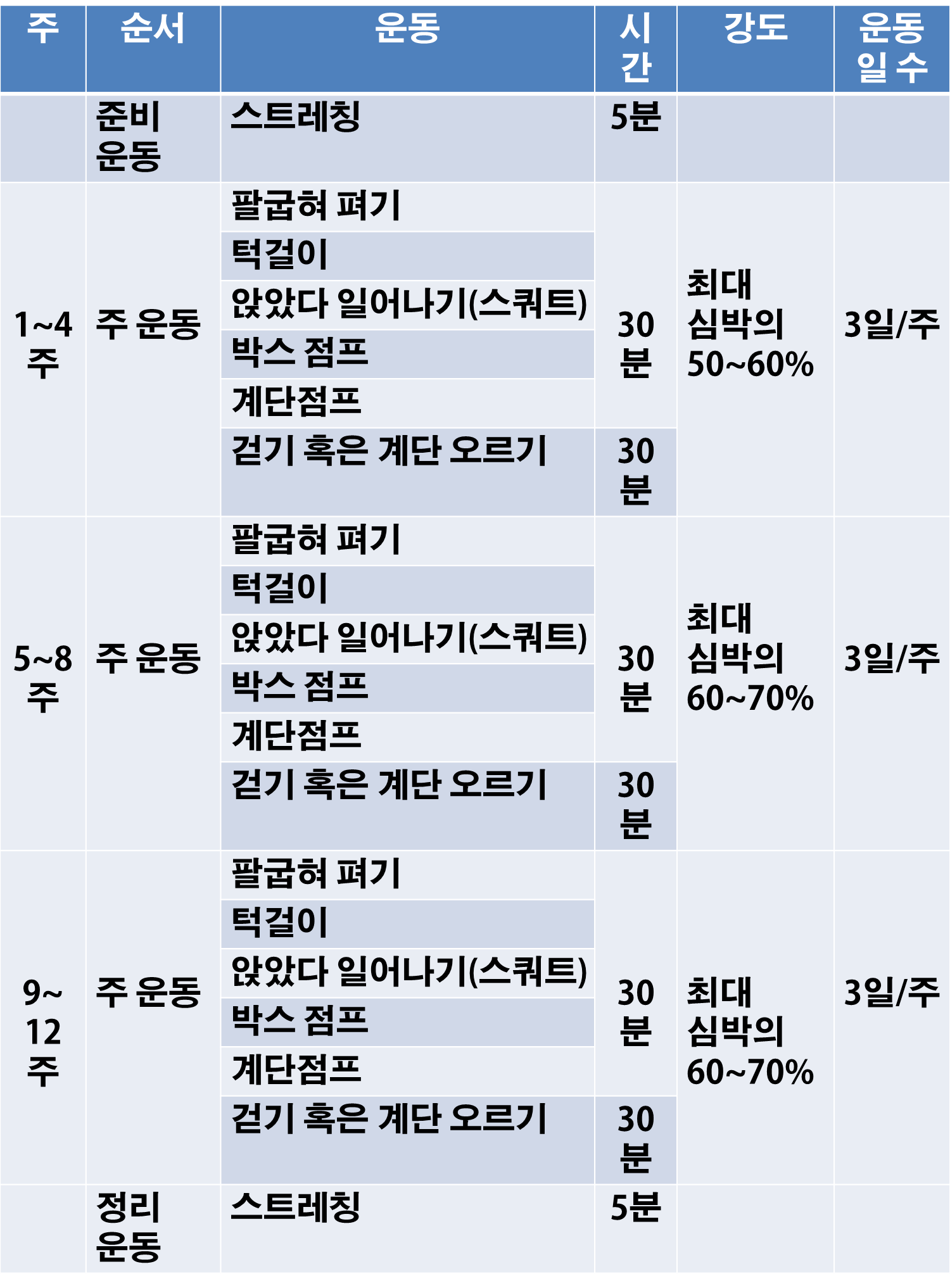 고혈압 환자를 위한 요일별 신체활동 프로그램